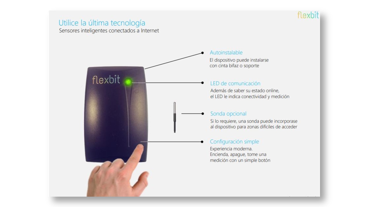 Term&oacute;metro inteligente de Flexbit que permite monitorear online la temperatura en tiempo real